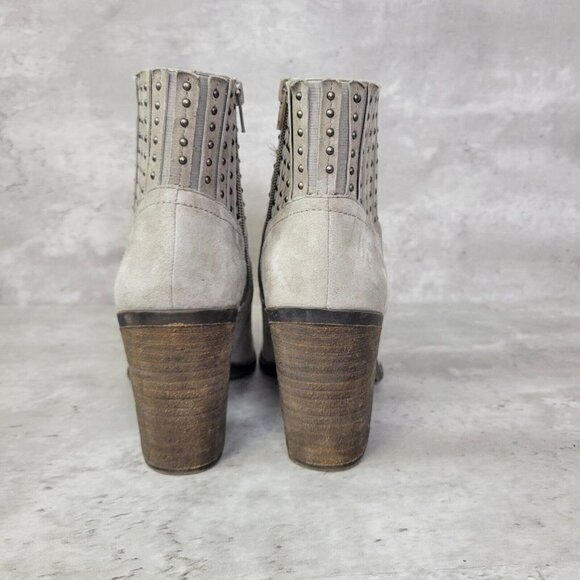 Lucky Brand Boot Womens 9.5 Gray Studded‎ Ankle Bootie Heeled Side Zip - Picture 4 of 9